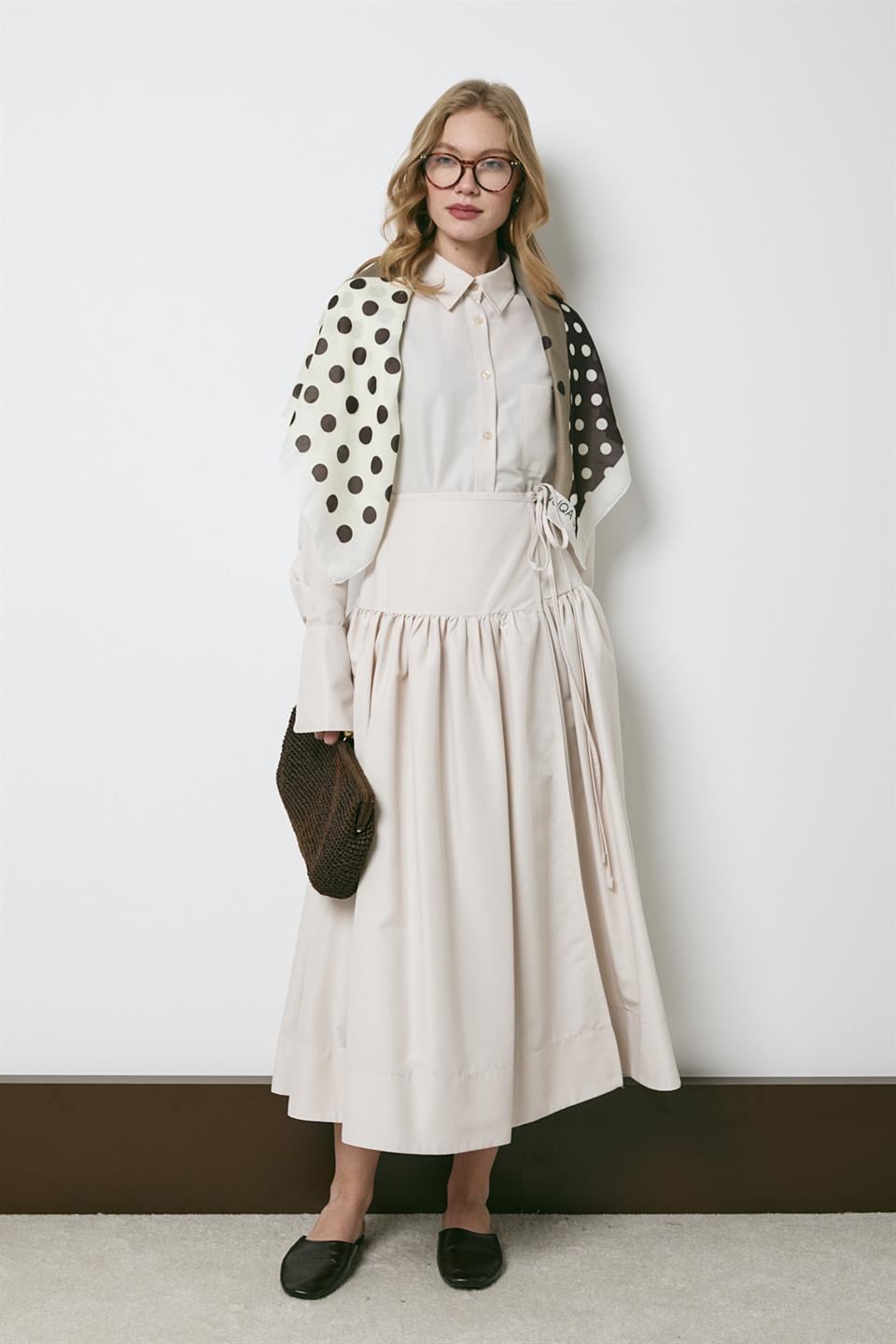 Verev Kapama Poplin Etekli Takım - Bej