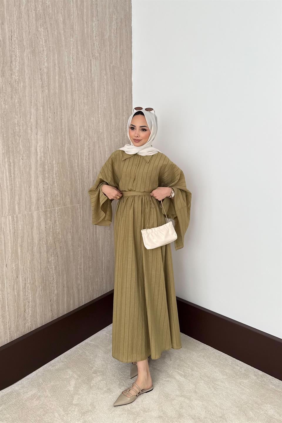 Yarasa Kol Brode Etekli Takım - Haki