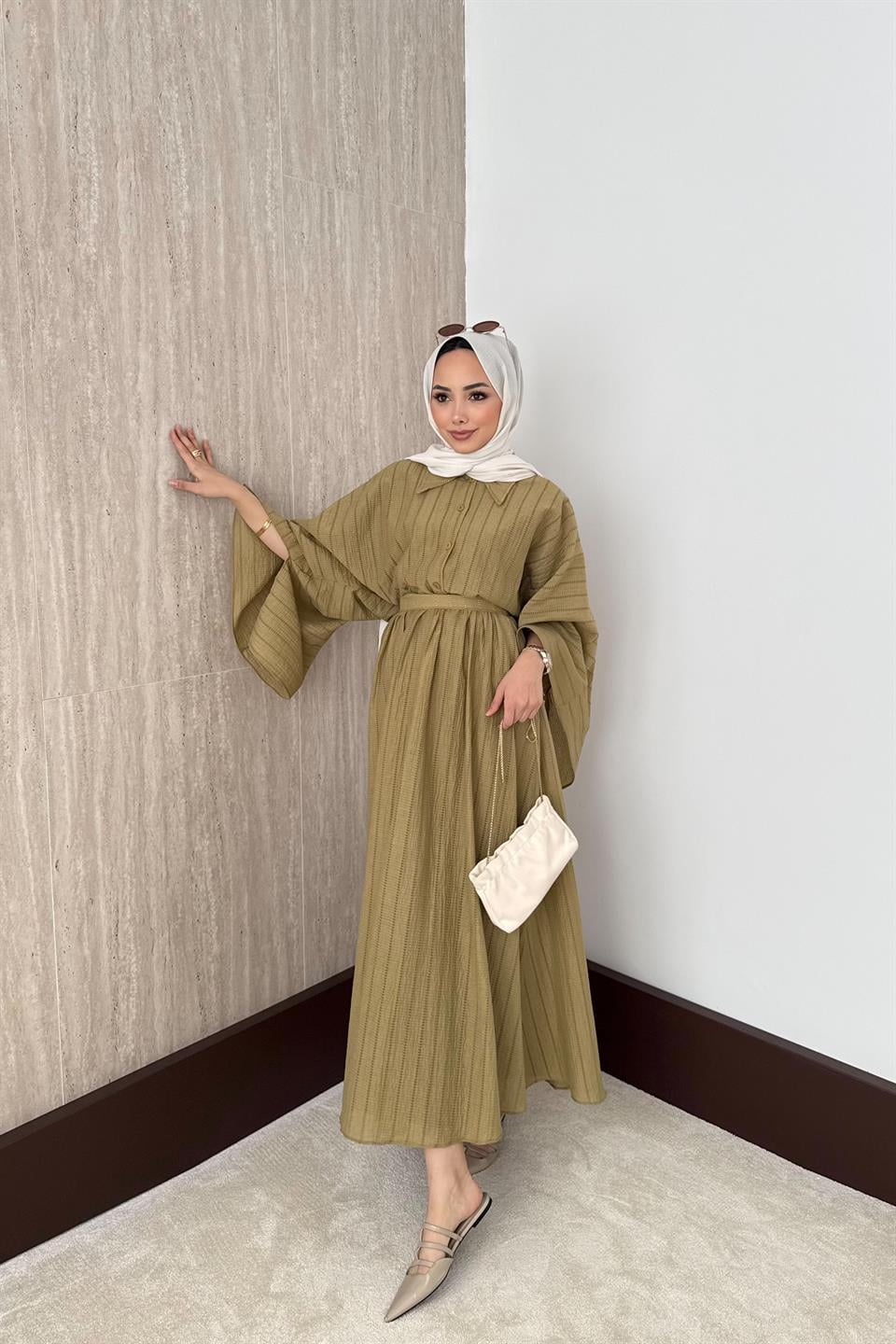 Yarasa Kol Brode Etekli Takım - Haki