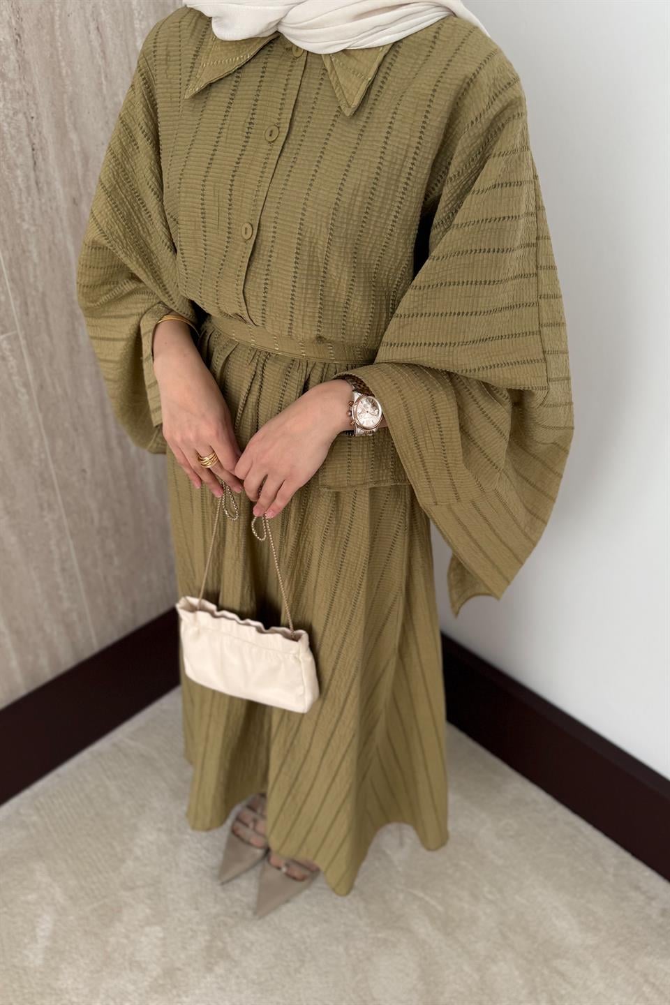 Yarasa Kol Brode Etekli Takım - Haki