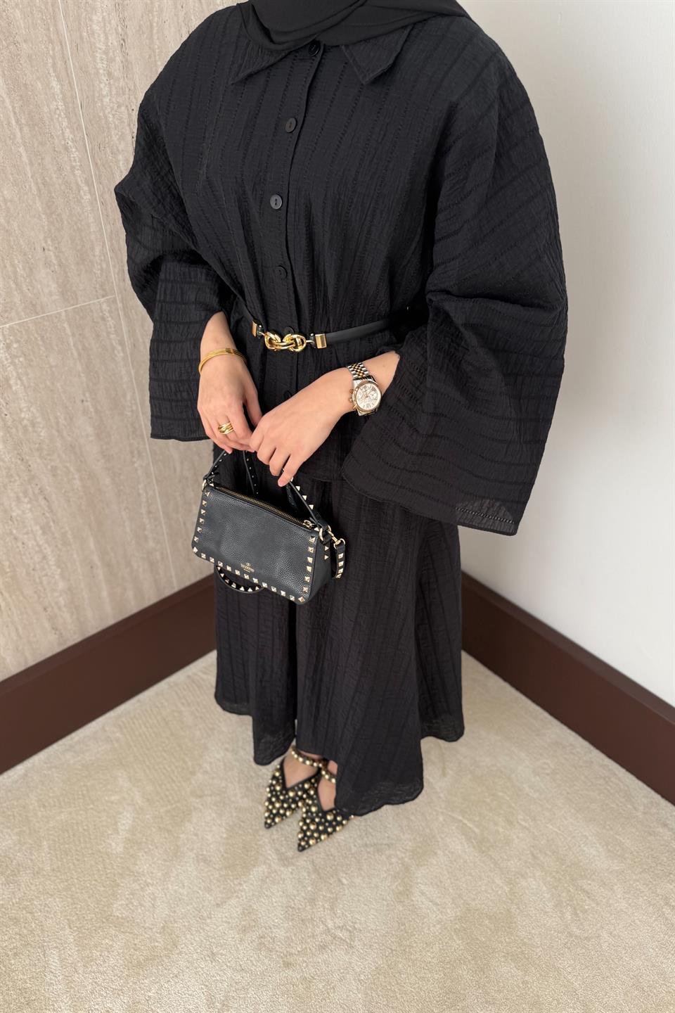 Yarasa Kol Brode Etekli Takım - Siyah