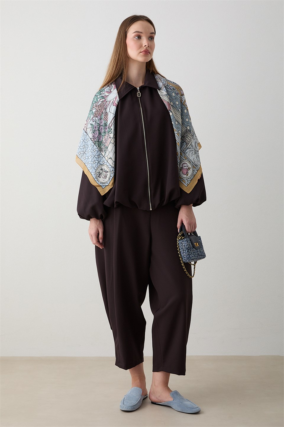 Yarasa Kol Oversize Takım - Kahve