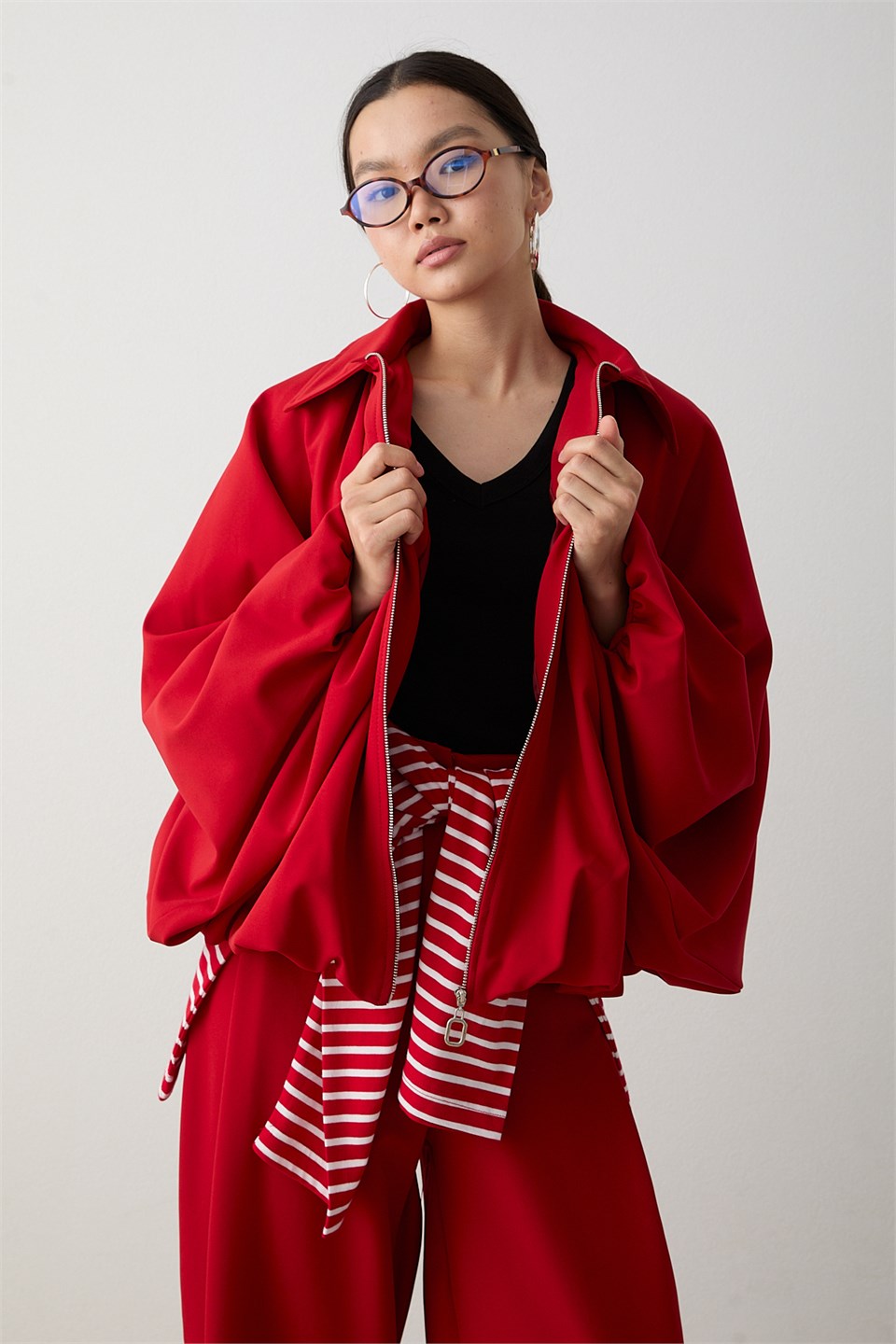 Yarasa Kol Oversize Takım - Kırmızı
