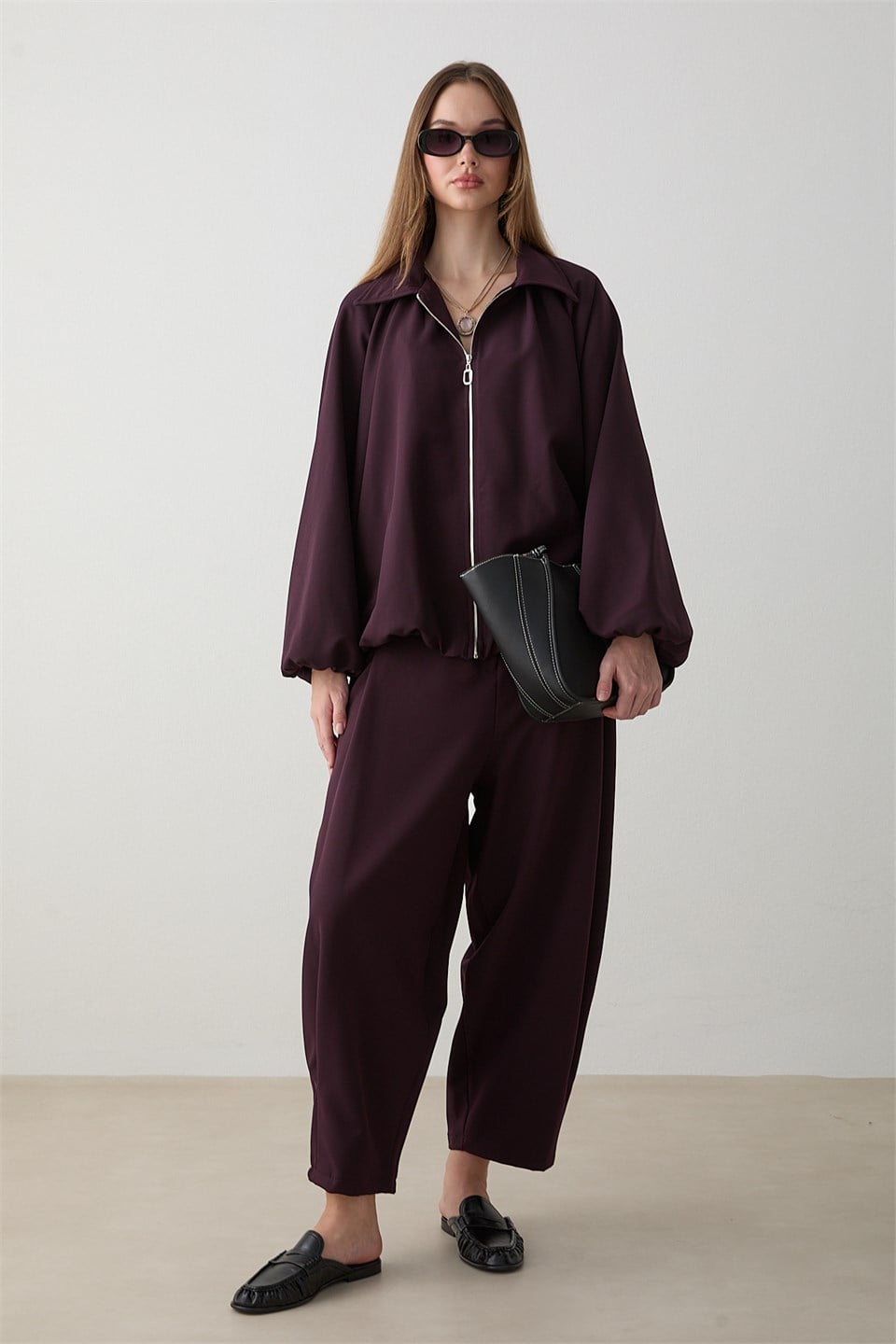 Yarasa Kol Oversize Takım - Mürdüm