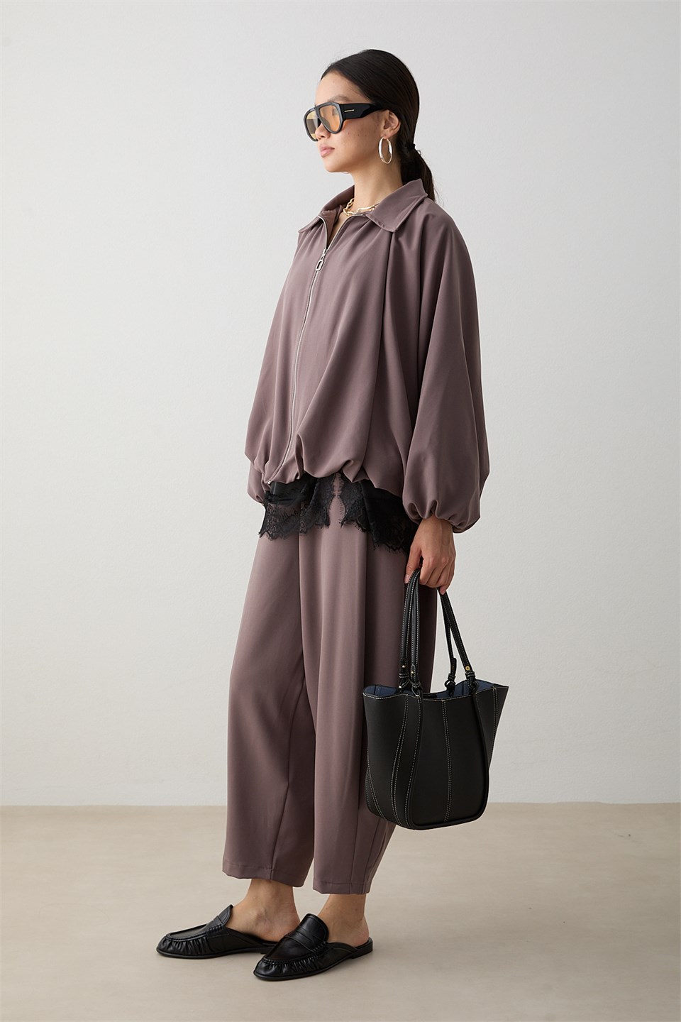 Yarasa Kol Oversize Takım - Vizon