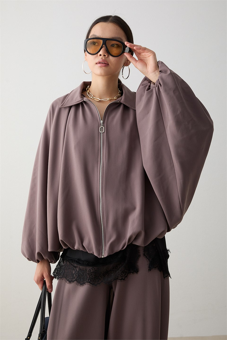 Yarasa Kol Oversize Takım - Vizon