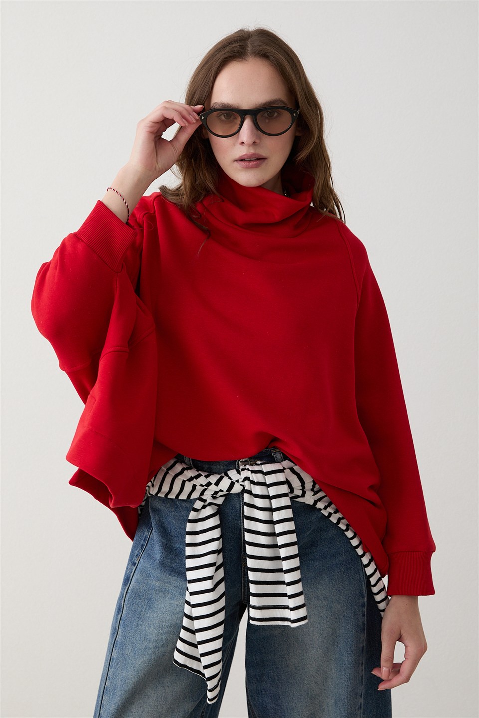 Yarasa Kol Sweatshirt - Kırmızı