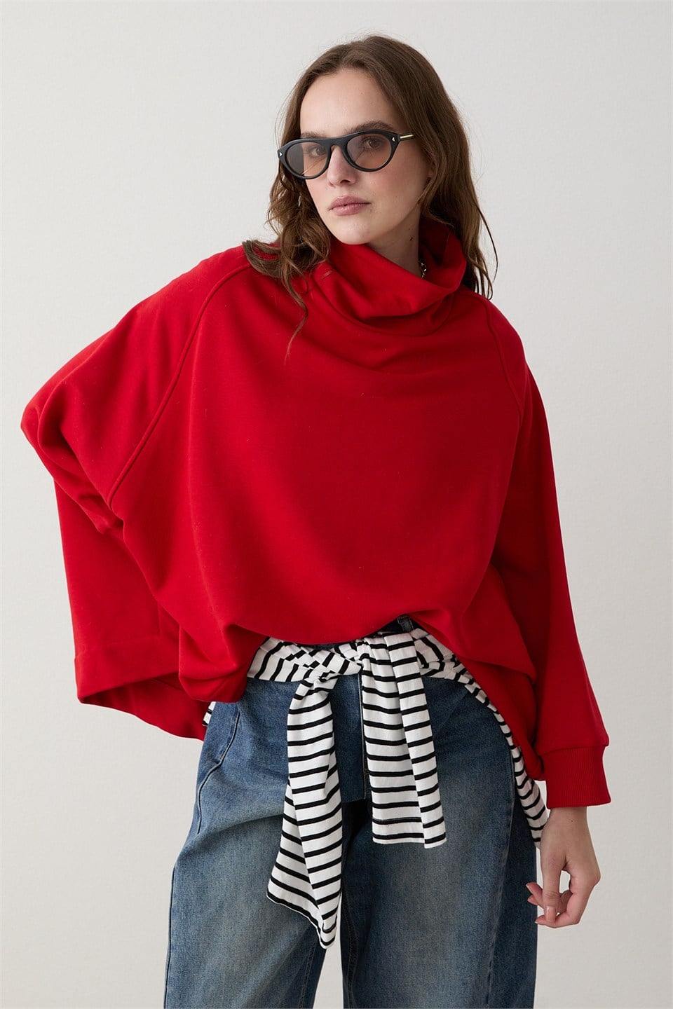 Yarasa Kol Sweatshirt - Kırmızı