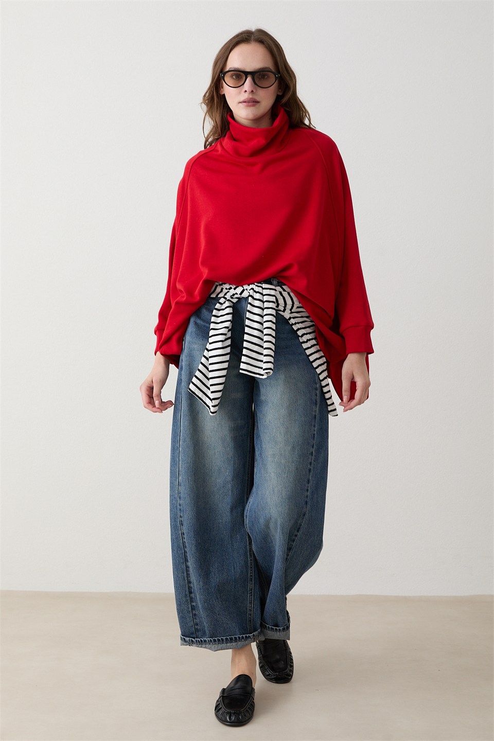 Yarasa Kol Sweatshirt - Kırmızı
