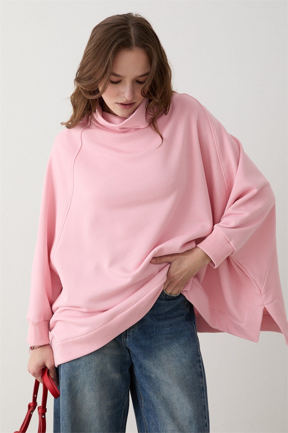 Yarasa Kol Sweatshirt - Pudra
