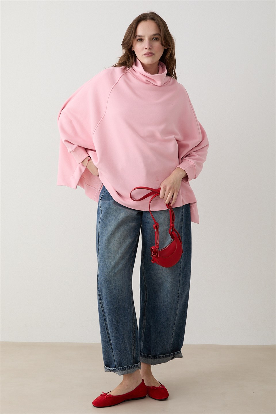 Yarasa Kol Sweatshirt - Pudra