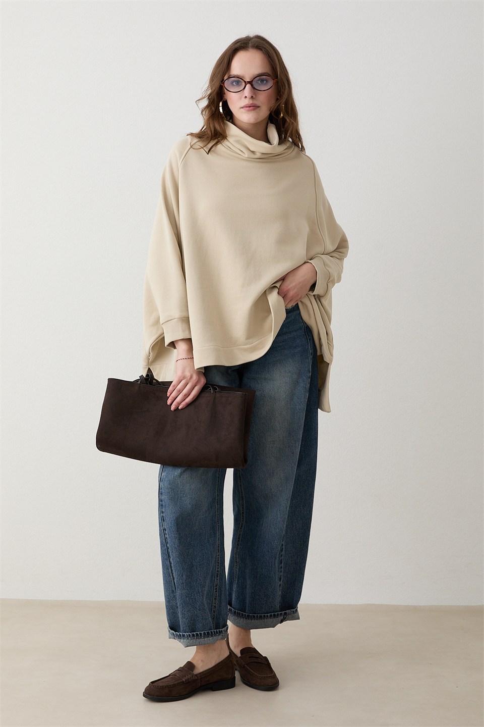 Yarasa Kol Sweatshirt - Taş