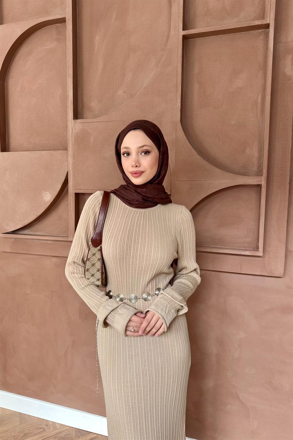 Ruffle Knit Dress - Beige