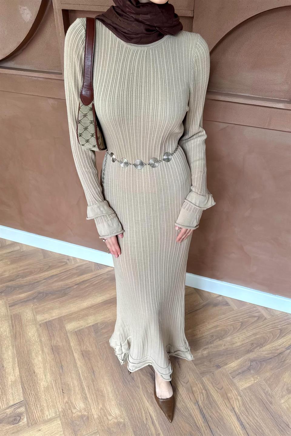 Ruffle Knit Dress - Beige