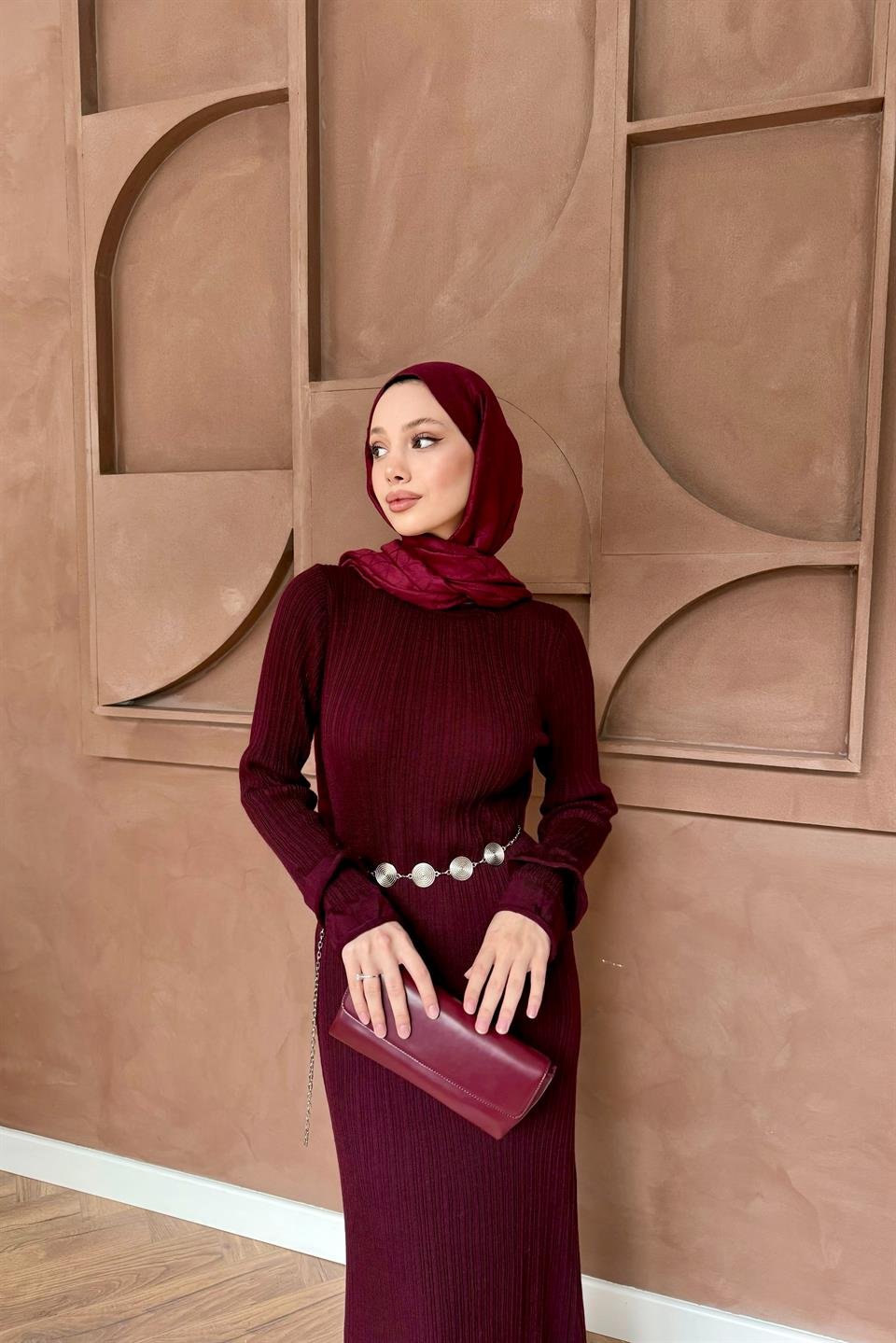 Ruffle Knit Dress - Burgundy 