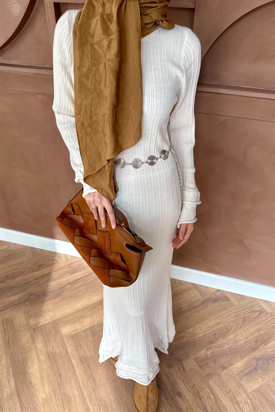 Ruffle Knit Dress - White 