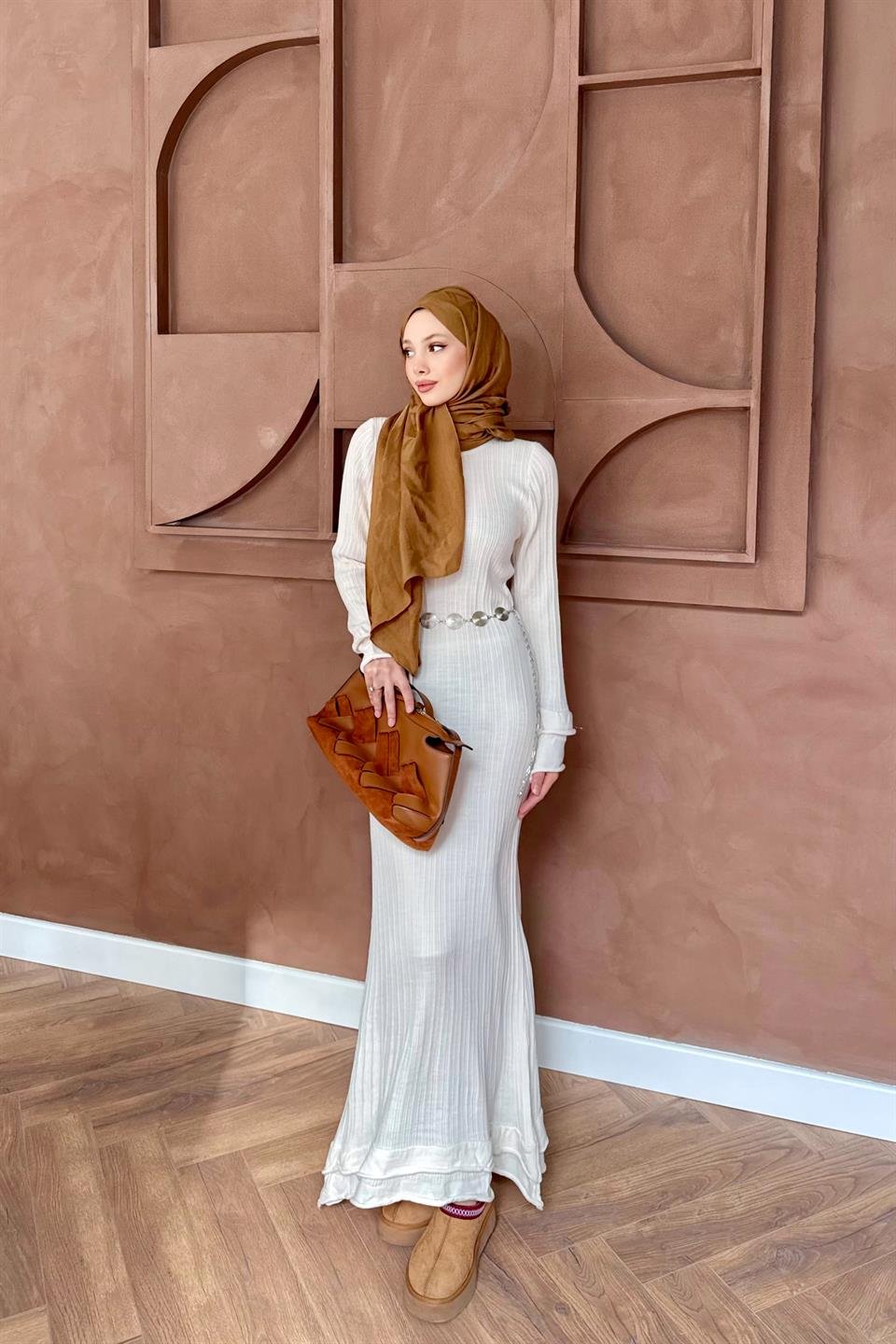 Ruffle Knit Dress - White 