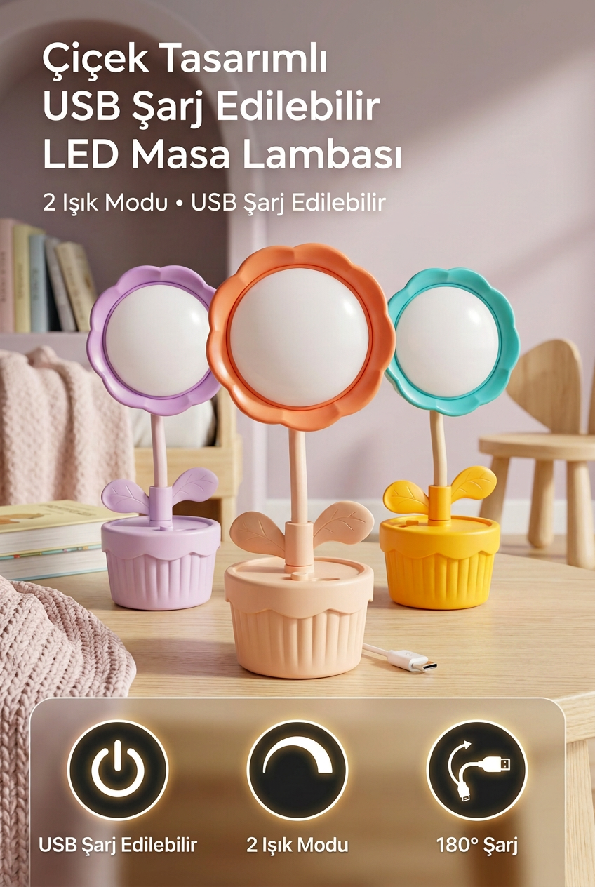  Çiçek Figürlü Masa lambası 