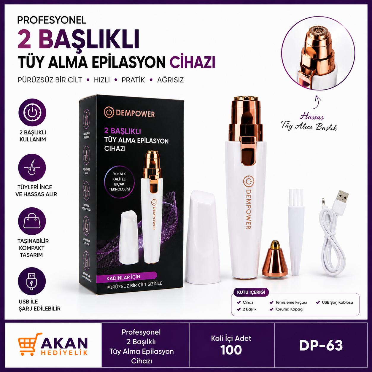 2 BAŞLIKLI PROFESYONEL TÜY ALMA CİHAZI