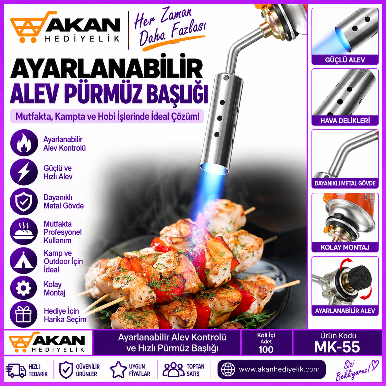 ayarlanabilir alev pürmüz başlığı