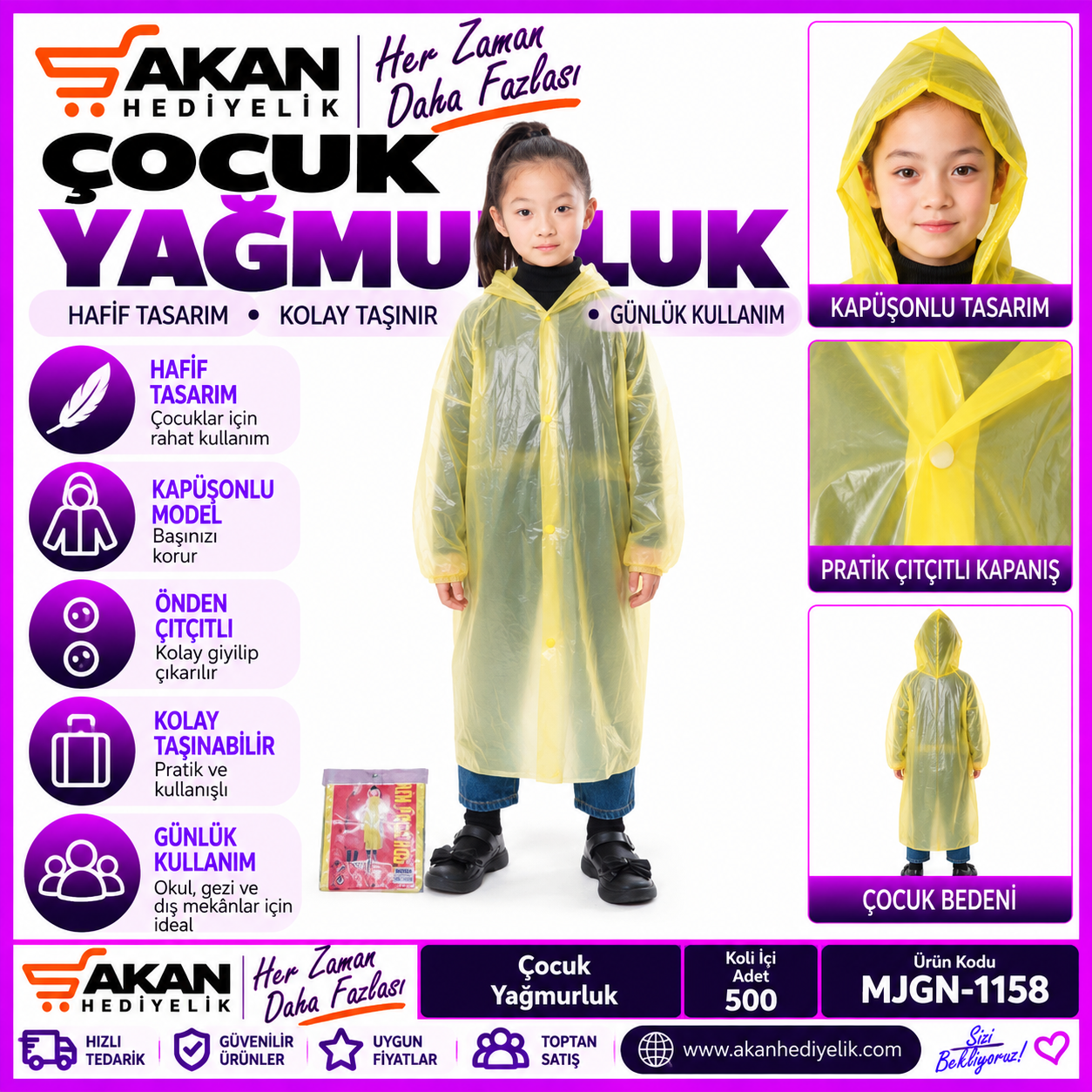 çoçuk şefaf  yağmurluk 