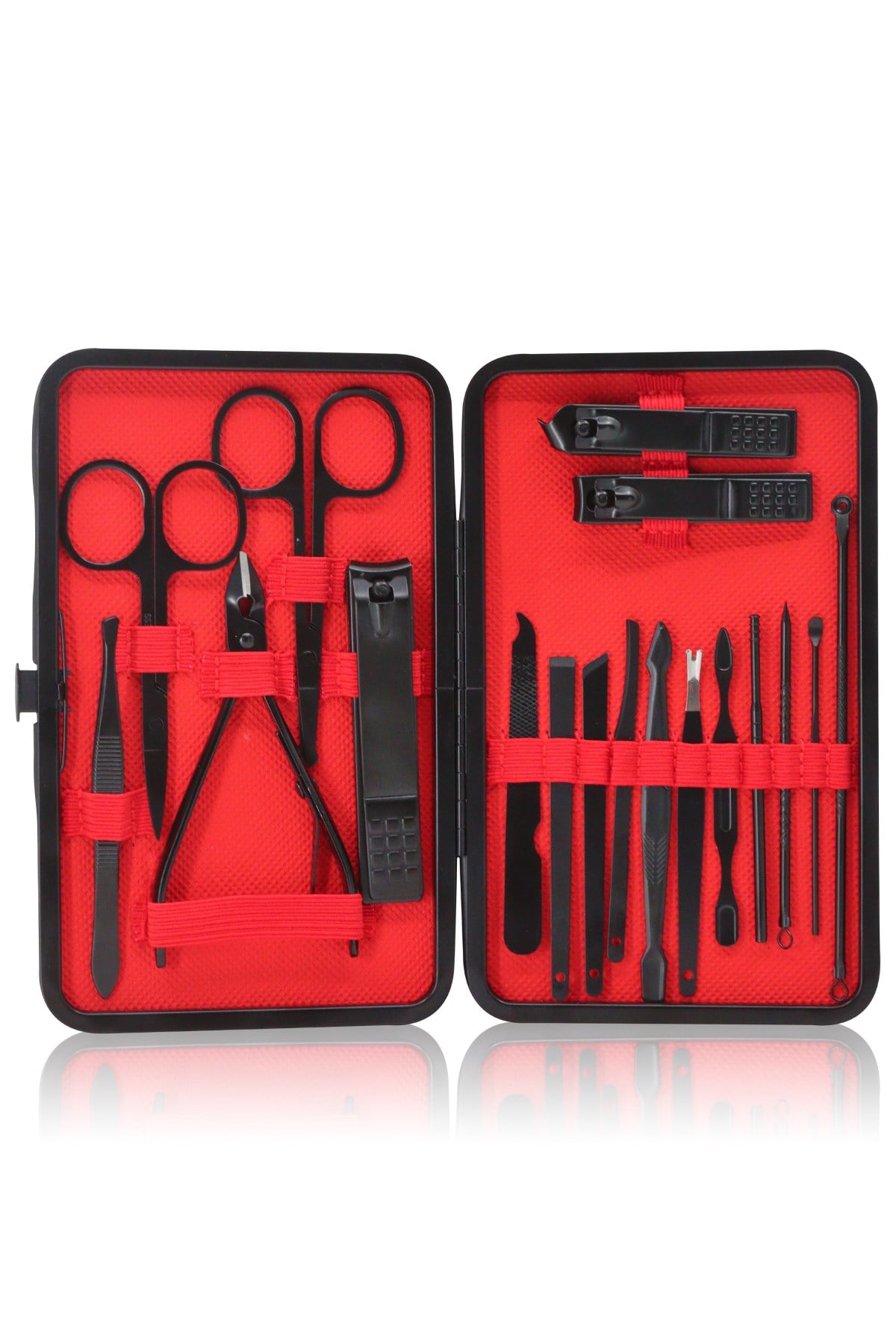 deri çantalı 17 parça manikür çelik set 