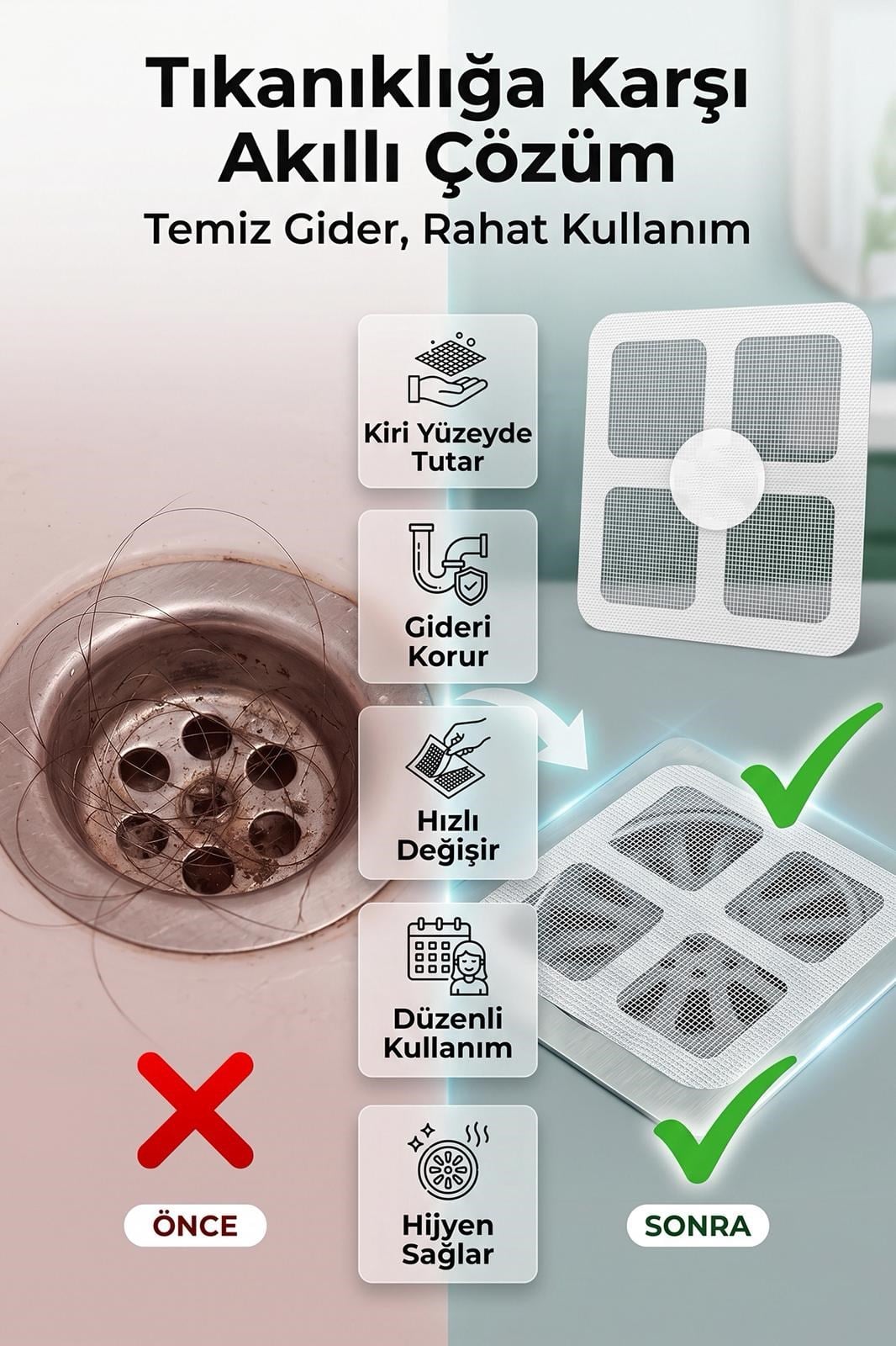 GİDER KAPATICI PİSLİK TUTUCU KENDİNDEN YAPIŞKANLI GİDER KAPAĞI