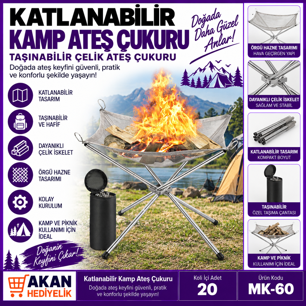 Kamp Ateş Keyfi – Katlanabilir Taşınabilir Kamp Ateş Çukuru