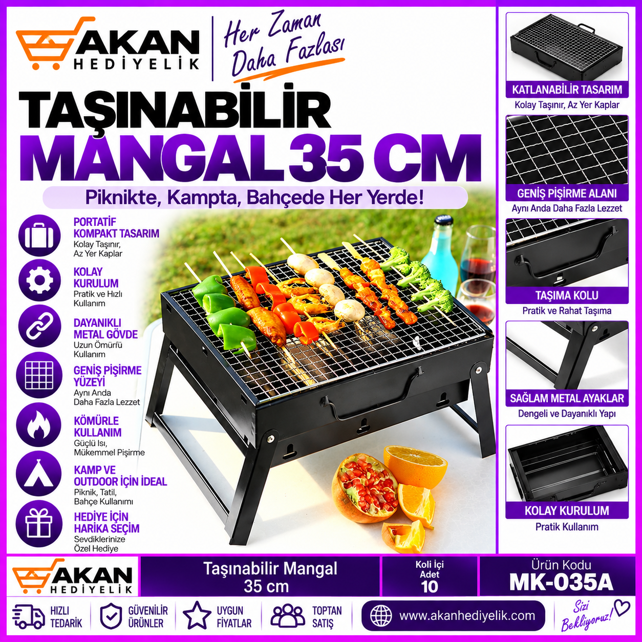 katlanabilir portaif mangal 35 cm