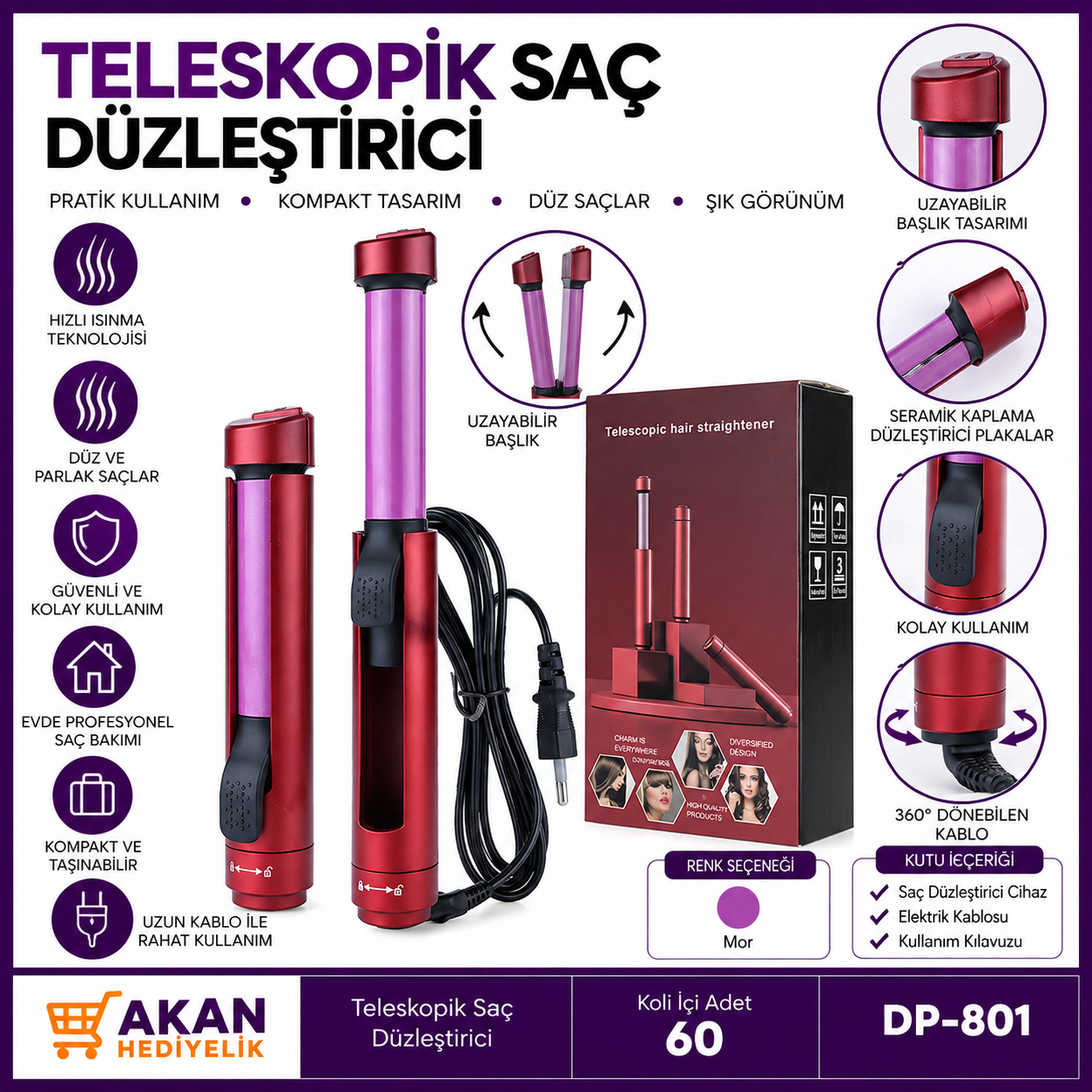 Profesyonel Teleskopik Saç Düzleştirici