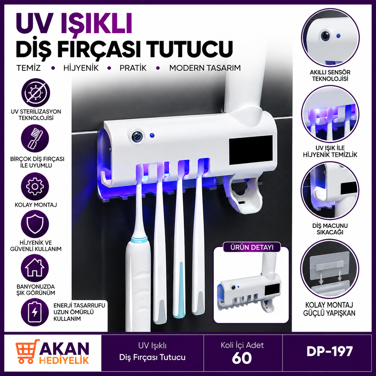 UV Işıklı Diş Fırçası Tutucu