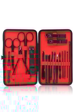 deri çantalı 17 parça manikür çelik set 