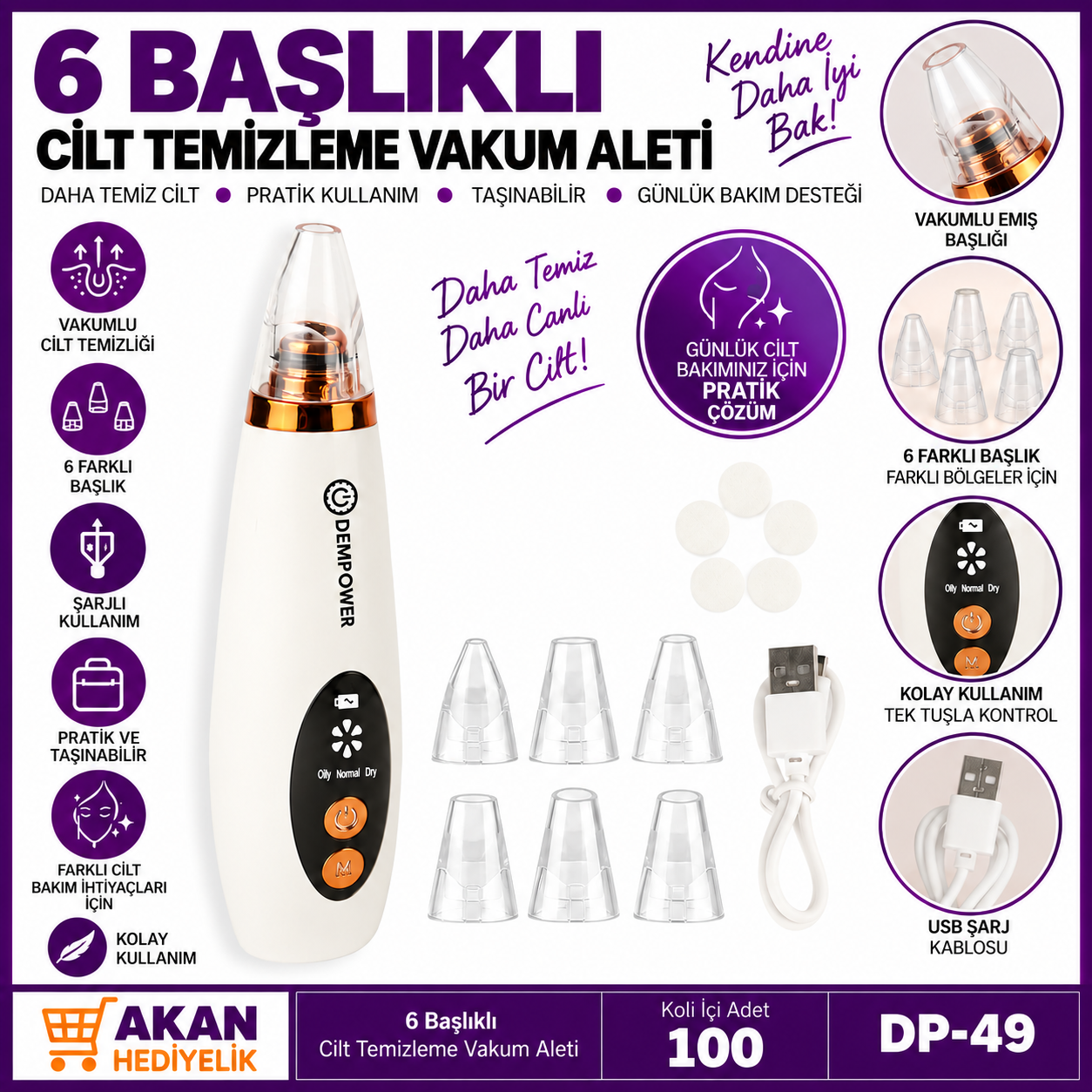  Black Skin Dijital göstergeli 6 başlıklı cilt temizleme vakum cihazı 