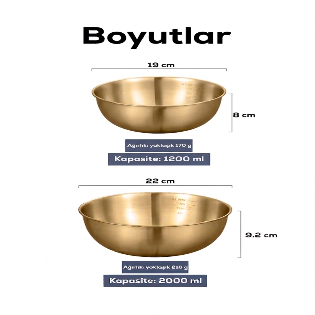 2'Li Gold Paslanmaz Çelik karıştırma ve salatalık kase
