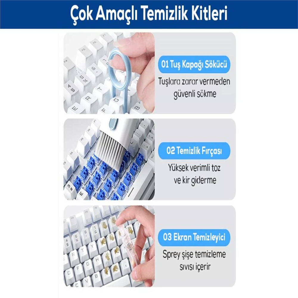 7 parça klavye ve kulaklık temizleme fırça seti