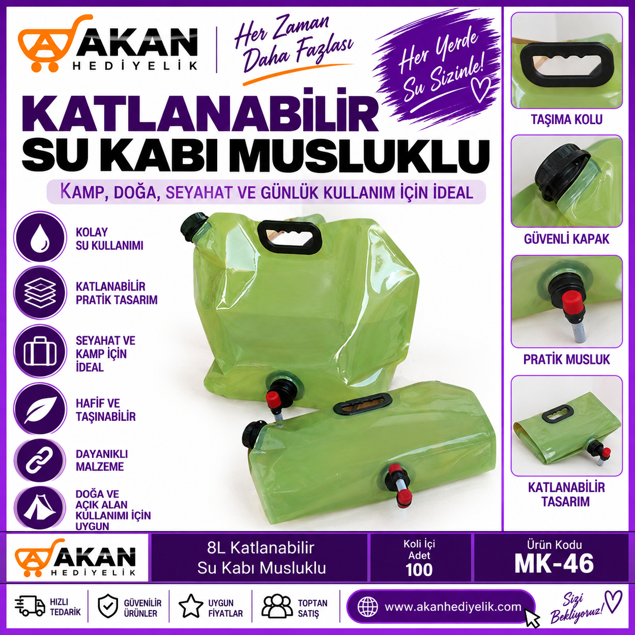 8L Katlanabilir Su Kabı musluk 
