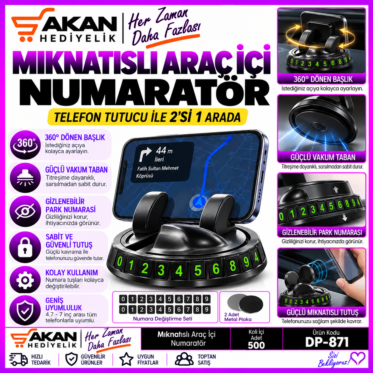 araç numaratör ve telefon tutucu