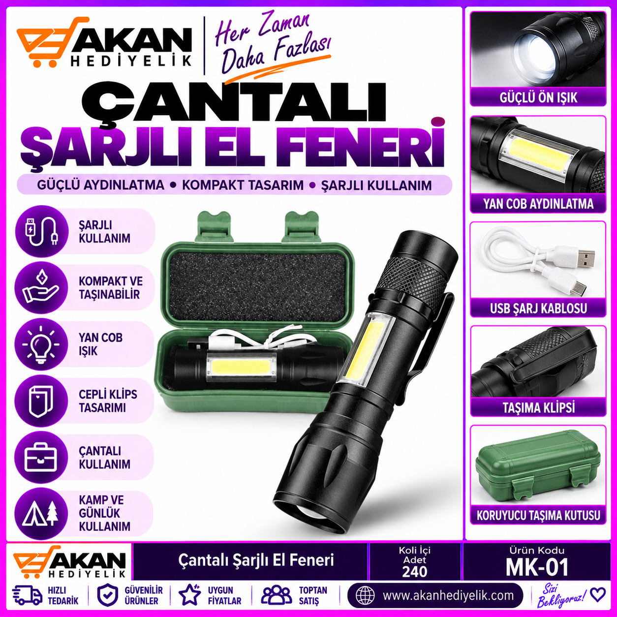 çantalı şarjlı el feneri