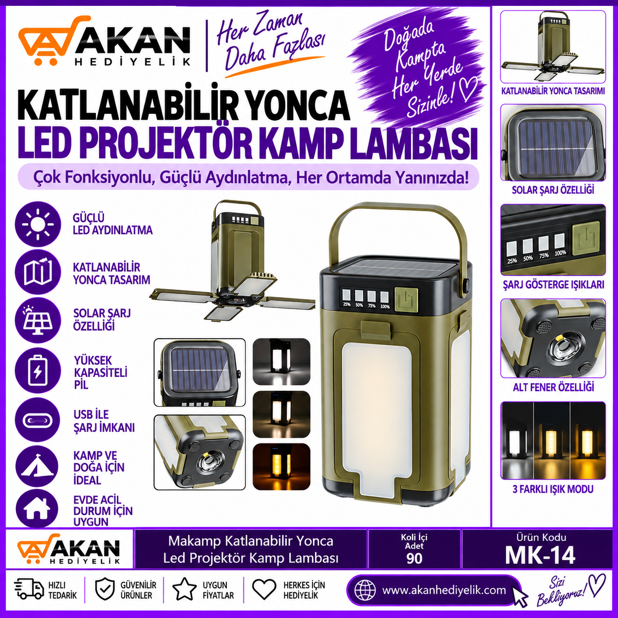 Katlanabilir Yonca Led projektör kamp lambası 