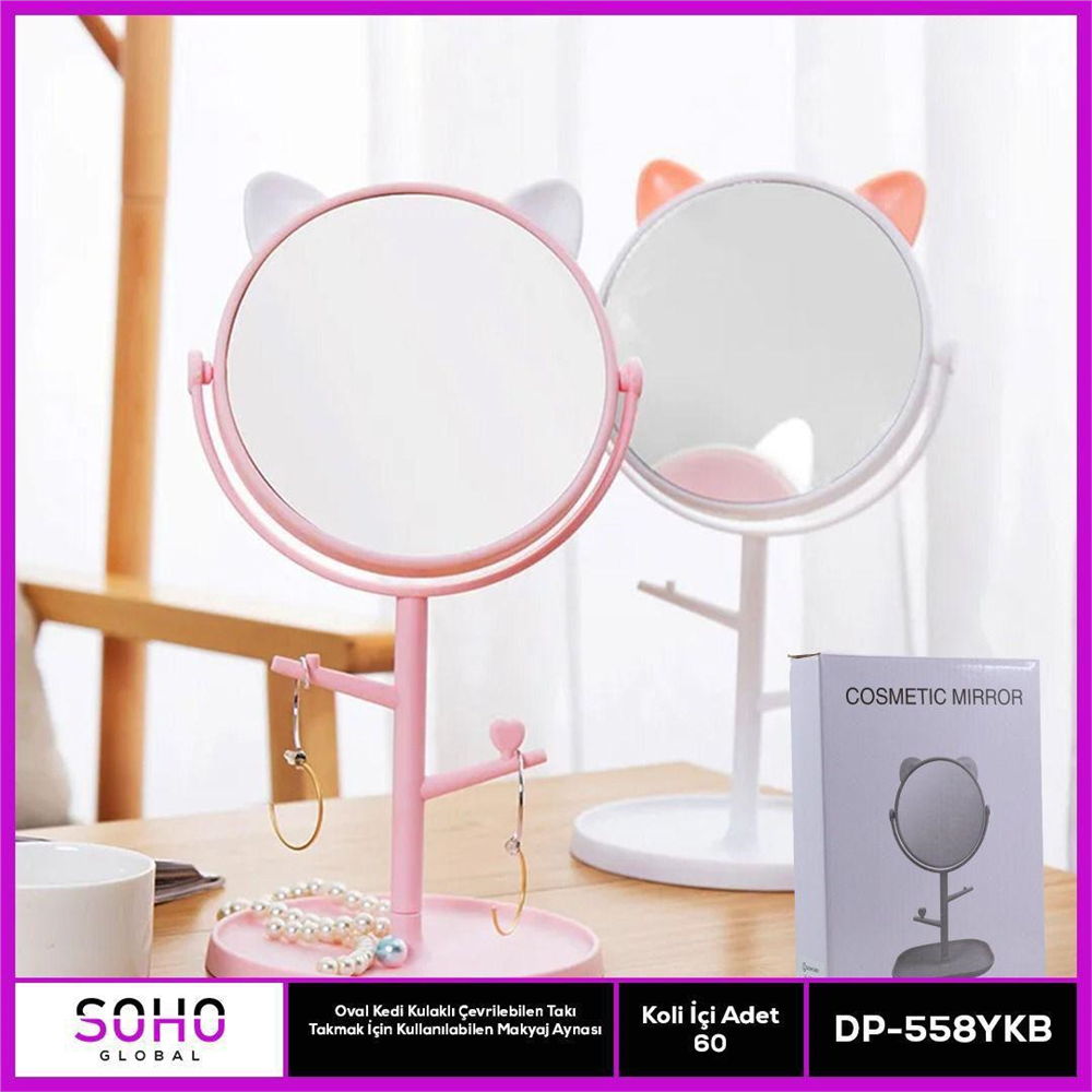 OVAL KEDİ KULAKLI TAKI ORGANİZER AYNA