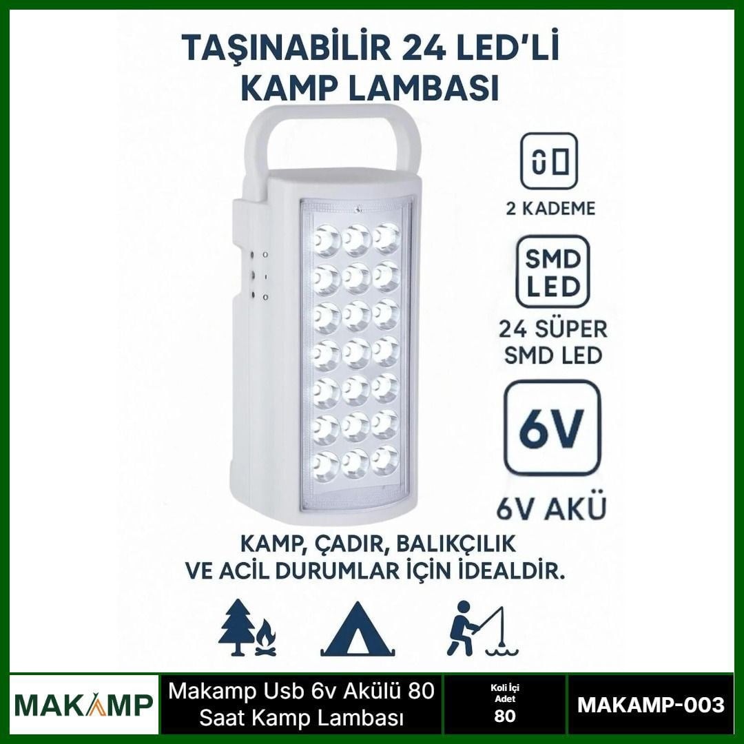 USV 6V AKÜLÜ 80 SAAT KAMP LAMBASI IŞILDAK