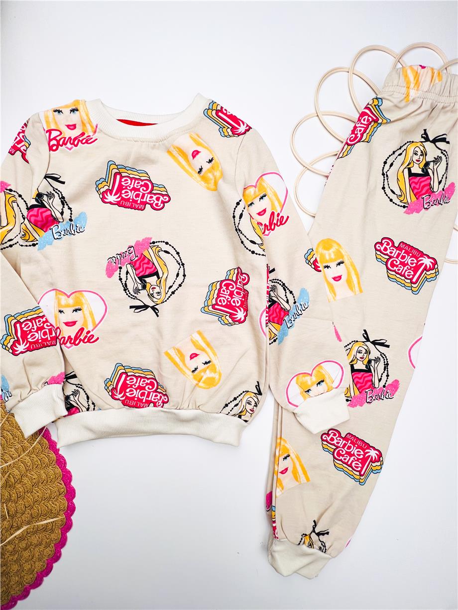 Barbie Baskılı Takım Krem
