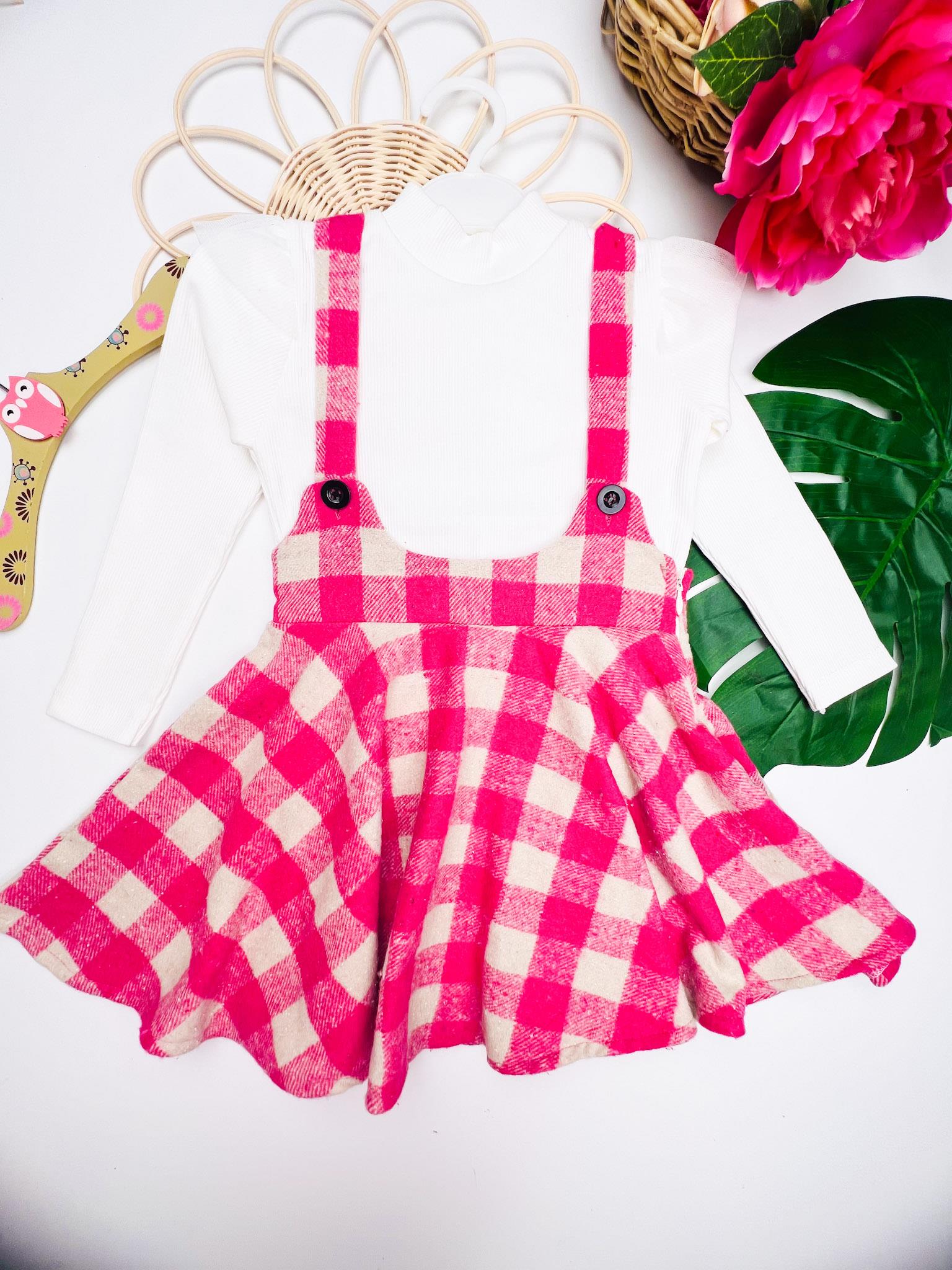 Pembe Ekose Elbise