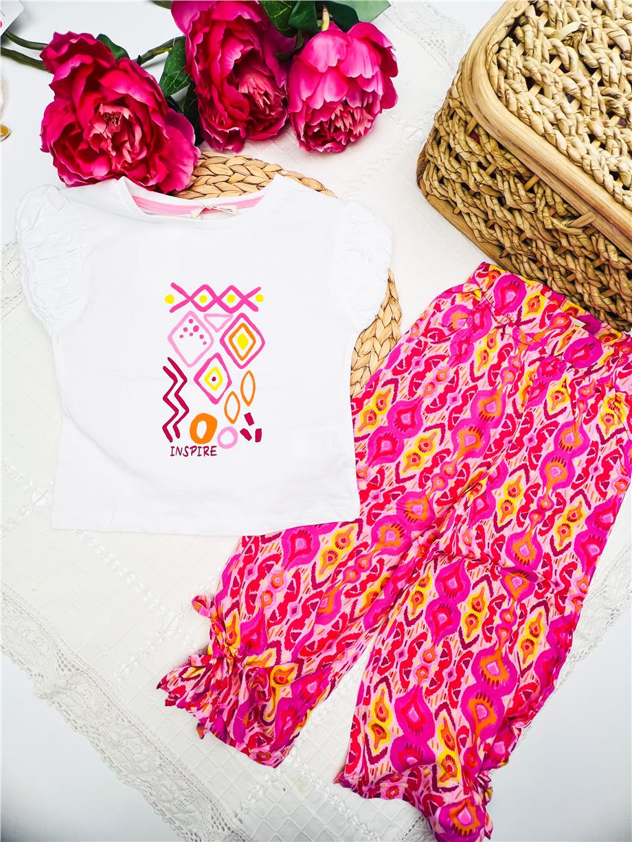 Beyaz Tshirt Desenli Pantolon Takım 30791