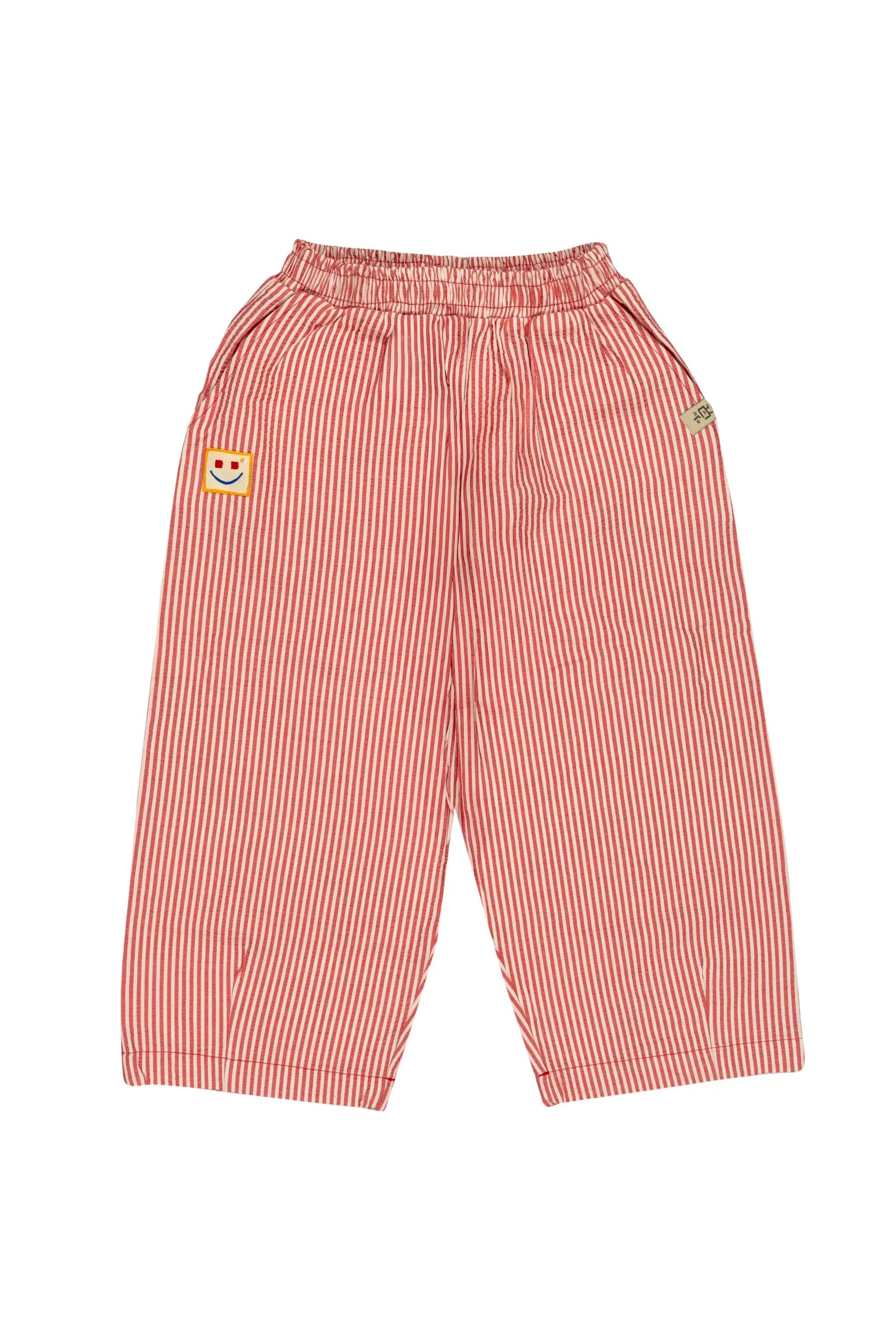 BeetleBeez-Happy Stripes Çizgili Dokuma Baggy Pantolon – Kırmızı