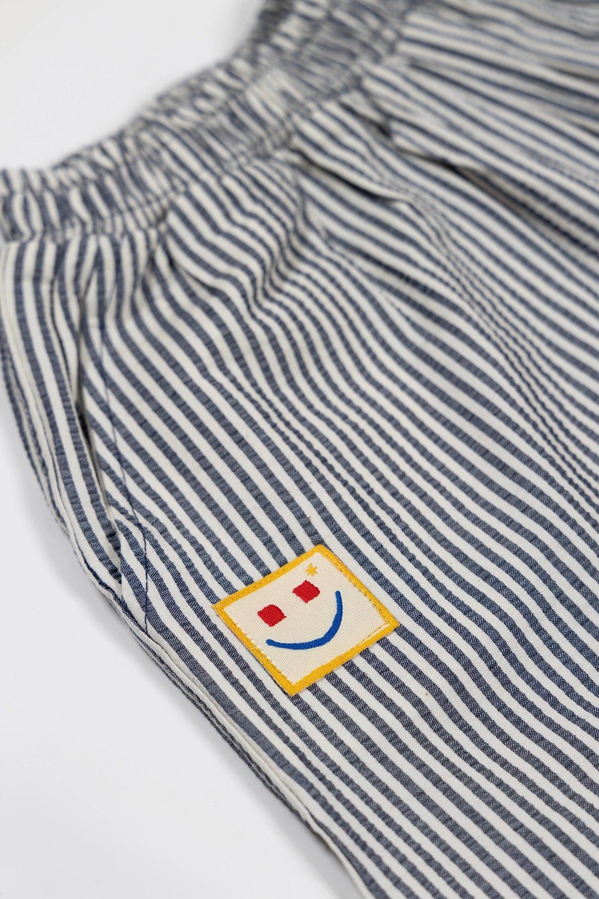 BeetleBeez-Happy Stripes Çizgili Dokuma Baggy Pantolon – İndigo Mavi