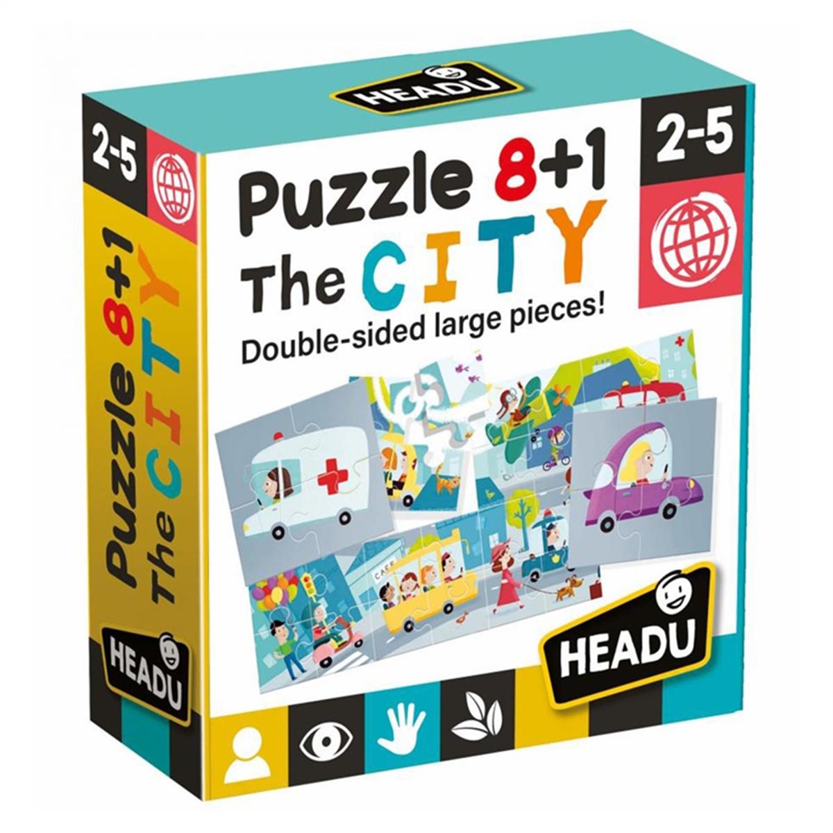 Headu Çift Taraflı Puzzle-8+1 City