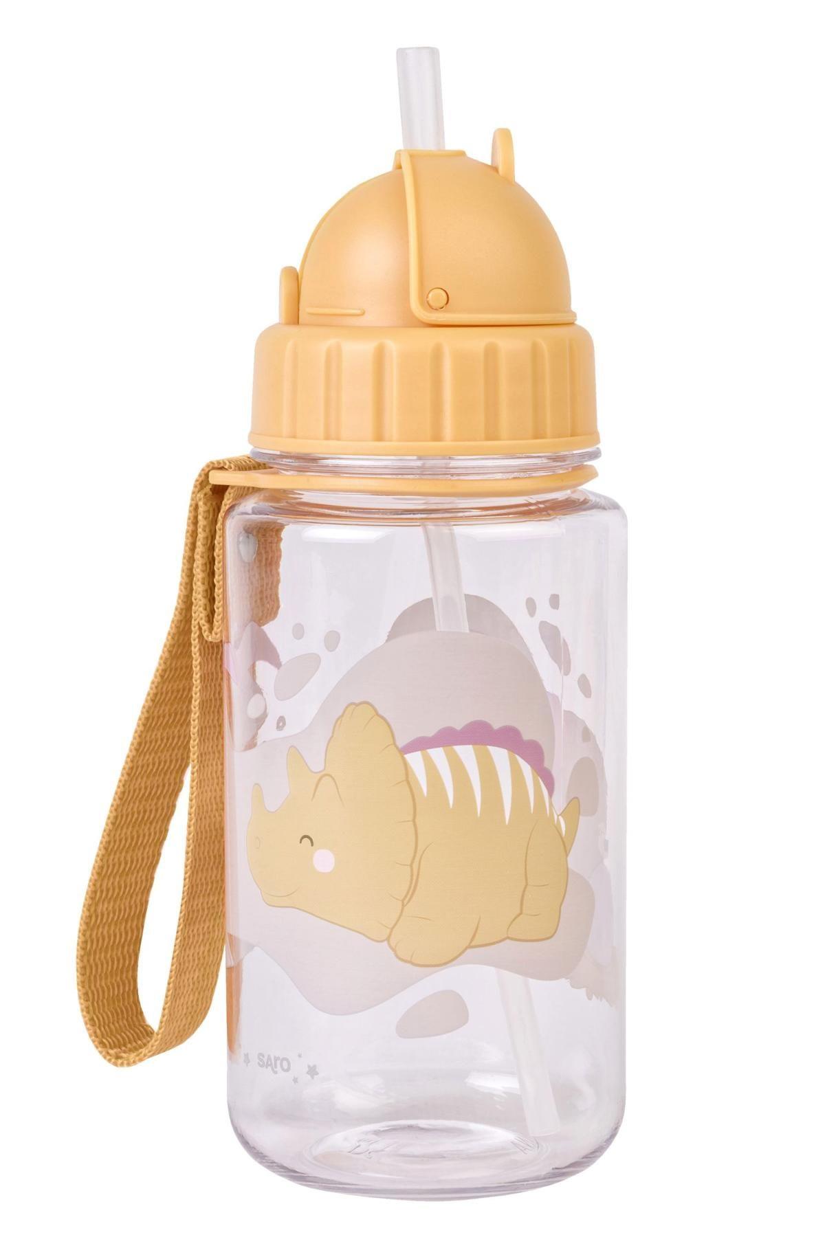 Saro Askılı Pipeti Matara 450 ml-Happy Dino
