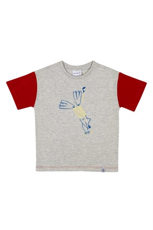 BeetleBeez-Cool Shark Oversize T-Shirt - Açık Gri Melanj