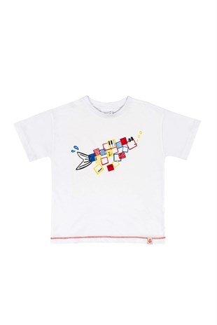 BeetleBeez-Follow the Shapes Oversize T-Shirt - Beyaz